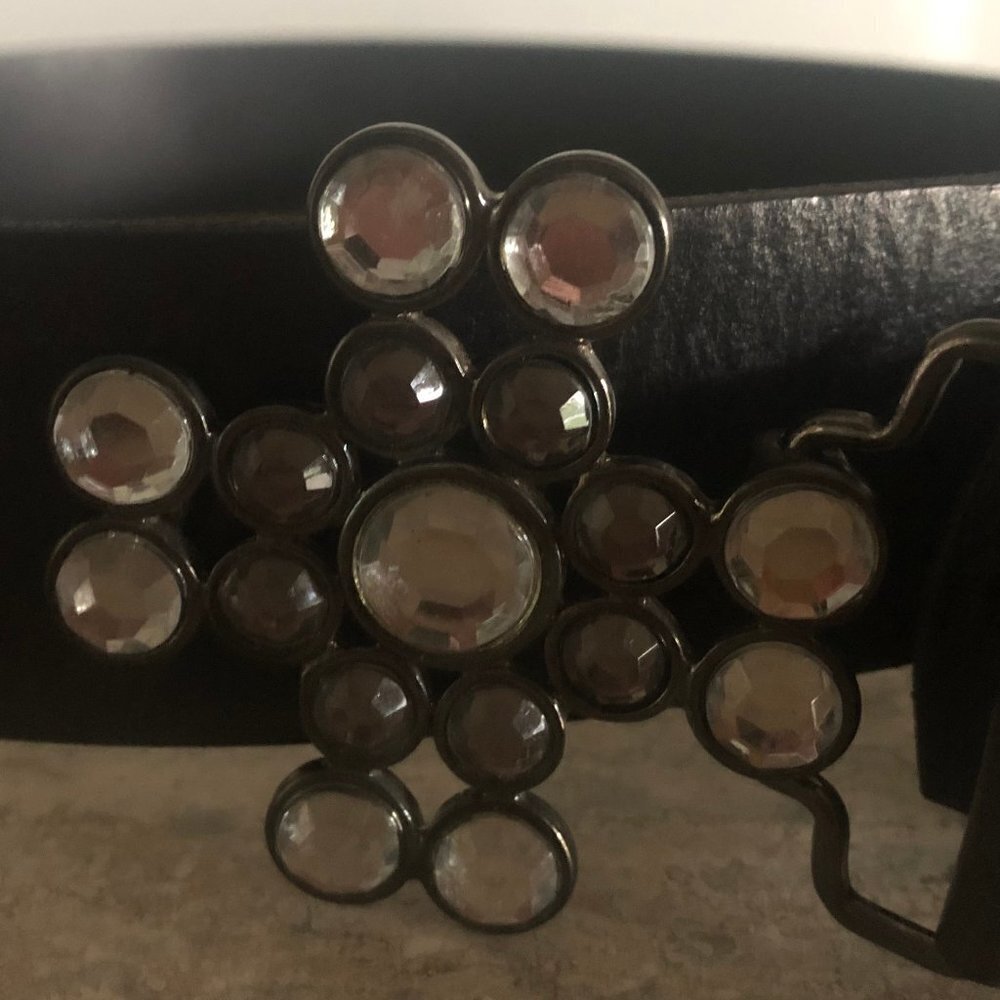 Women's Guess Embellished Black Leather Belt - Picture 2 of 3